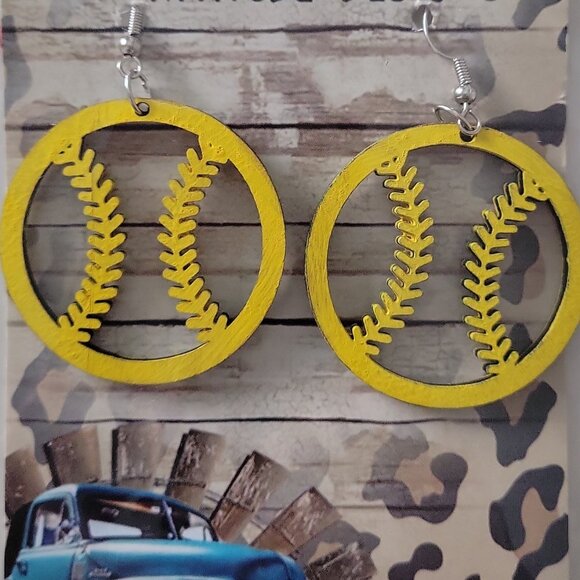 Jewelry - Yellow Softball Baseball Dangle Earrings  Baseball Sports Jewelry 🥎 sg